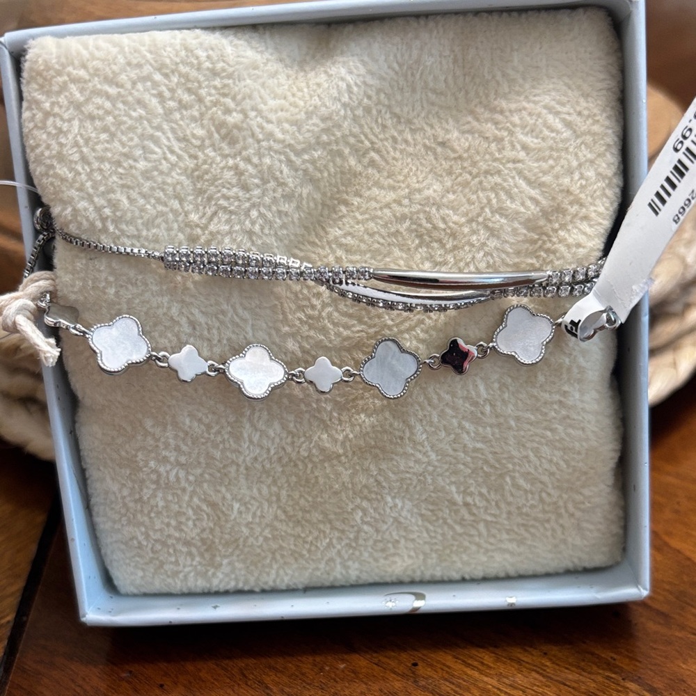 Chic Silver toned two piece bracelet set.